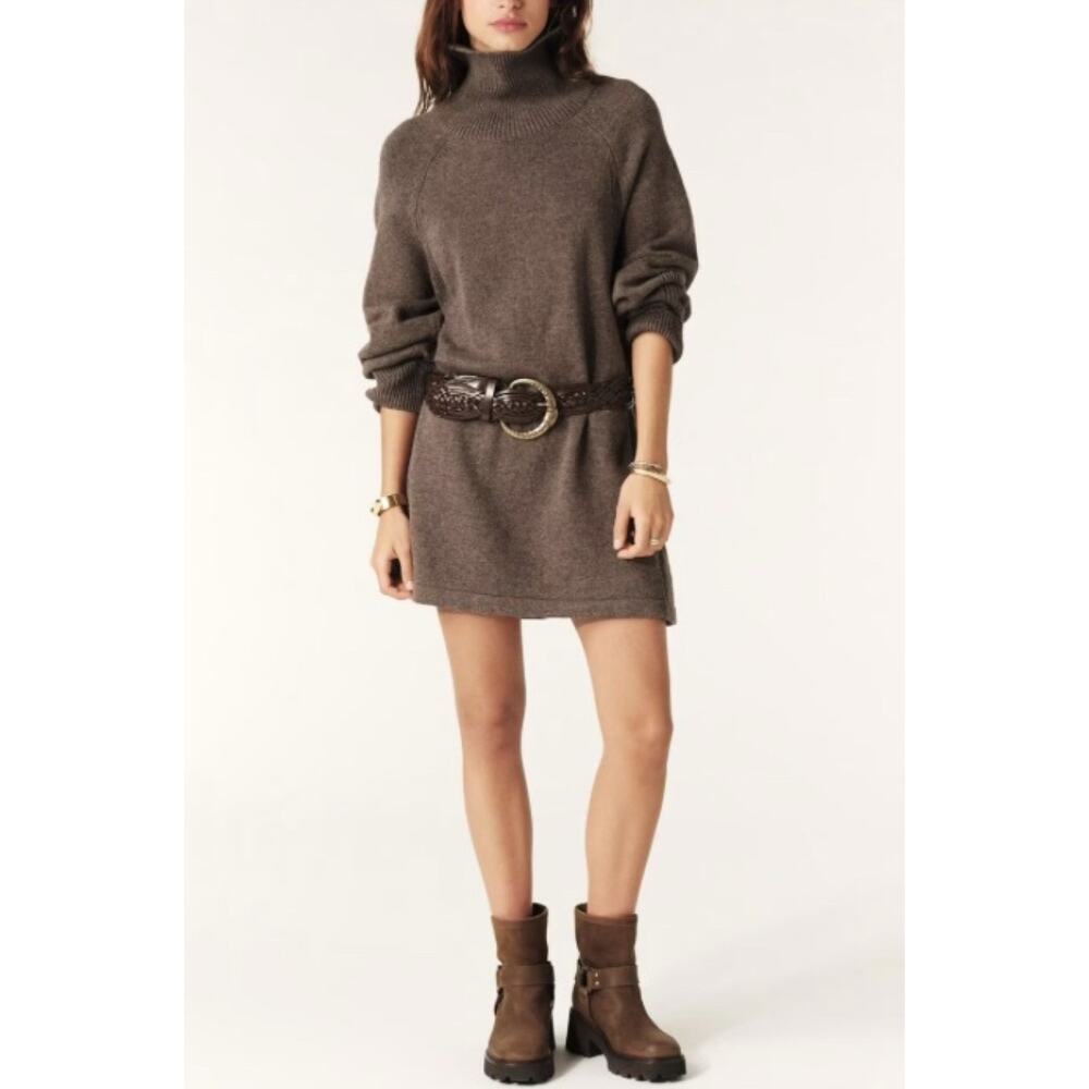 Ba&sh Medee Wool Cotton Rollneck Sweater Mini Dress Brown 1 S $425
